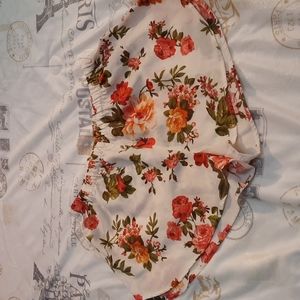 Floral printed pink shorts.